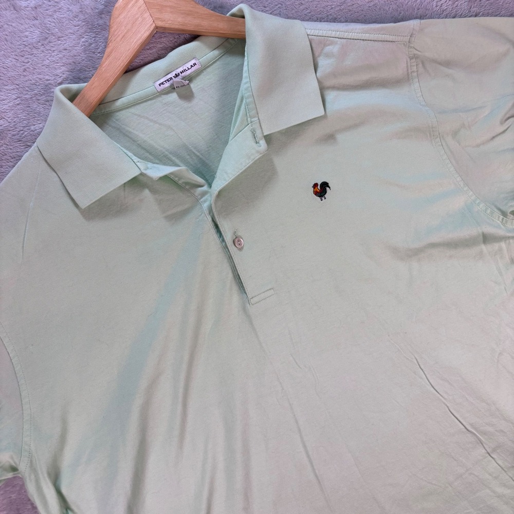 Peter Millar Men's Polo Shirt Green Rooster‎ Logo 100% Cotton Sz XL Korea Casual